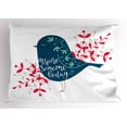 thumbnail image 1 of Quote Pillow Sham, Inspire Someone Today Quote with a Sparrow and Foliage Silhouette, Decorative Standard King Size Printed Pillowcase, 36 X 20 Inches, Dark Blue Vermilion Mint Green, by Ambesonne, 1 of 2