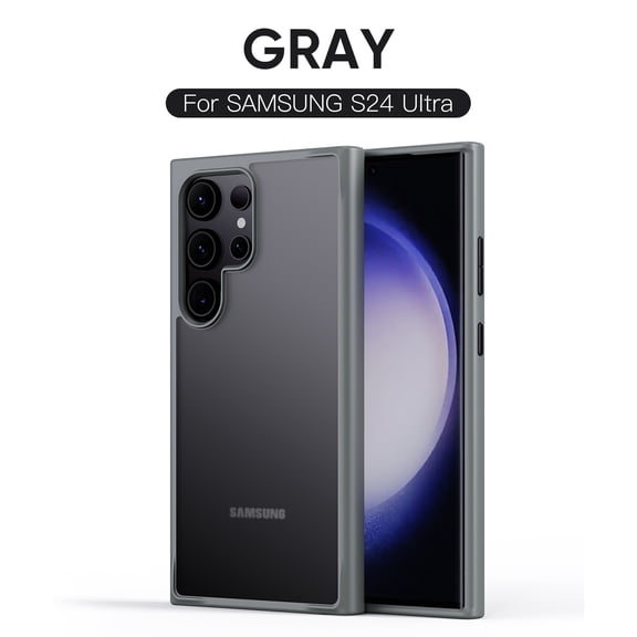 Cowithday Matte Case for Samsung Galaxy S24 Ultra Compatible with Wireless Charging, [Skin Friendly] [Slim & Lightweight] Shockproof TPU Bumper Anti-Scratch Hard PC Back Case - Gray