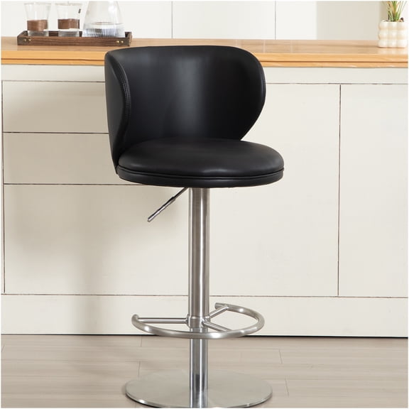 JERFIT Modern Bar Stool with Backrest, Swivel Adjustable Leather Counter Stool for Kitchen Island, Dining Room, Pub - Black