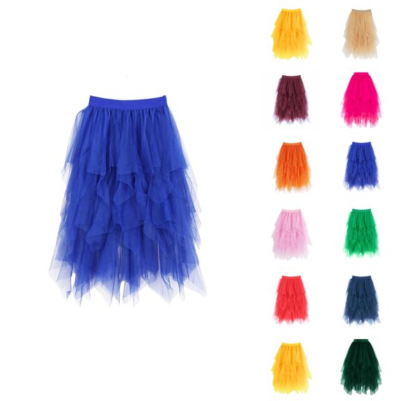 Tulle Skirts for Women Mid Length Elastic Waist Flowy A Line Asymmetrical Puffy Skirt Fairy Skirt Layered Mesh Dance Skirts
