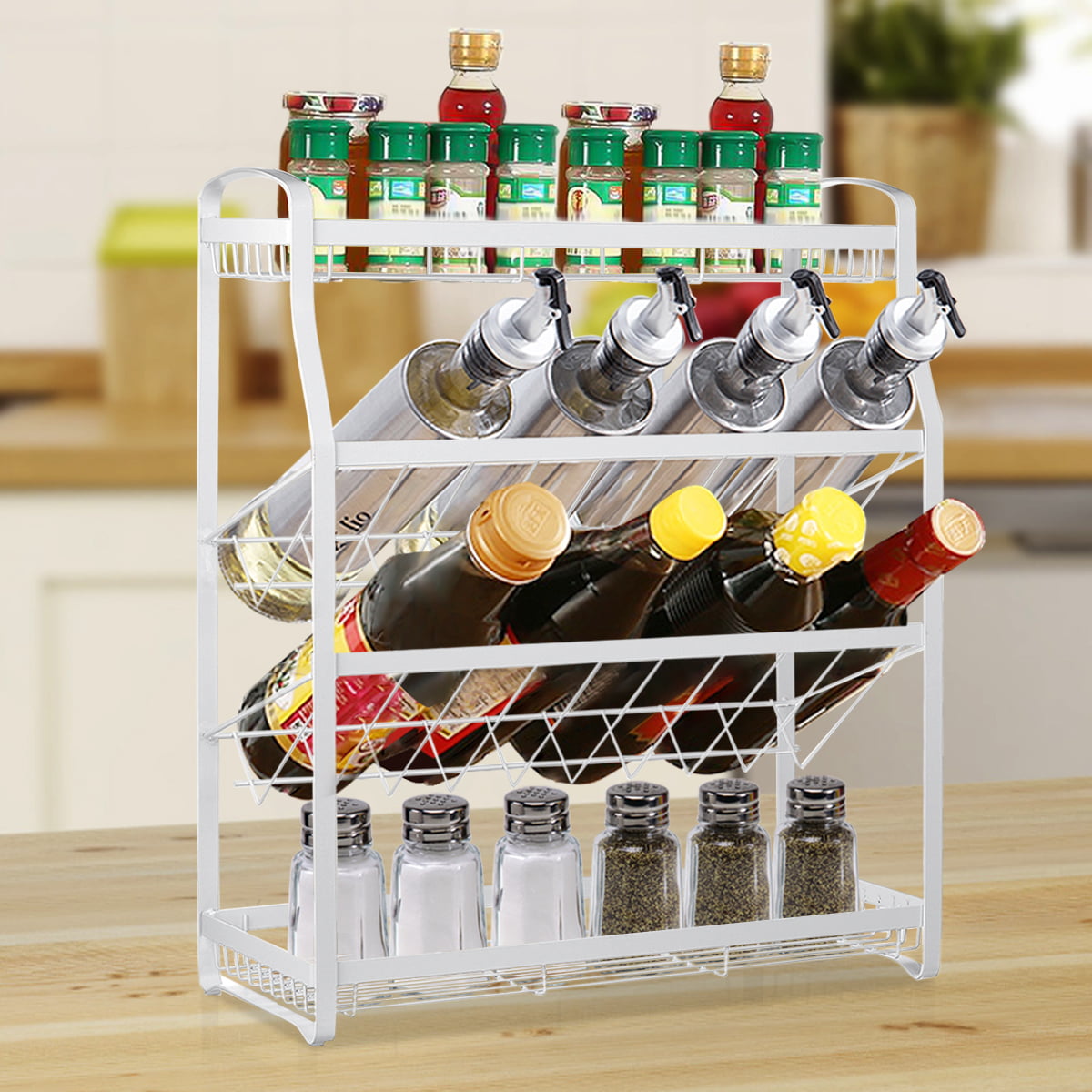 Details about   Multifunction Kitchen Organizer Sauce Bottle Rack 4 In 1 Holder Can Storage Rack 