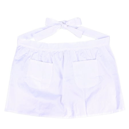

BESTONZON Cotton Waist Apron Short Half Apron with Pockets for Housewife Maid Waitress Servant (White)