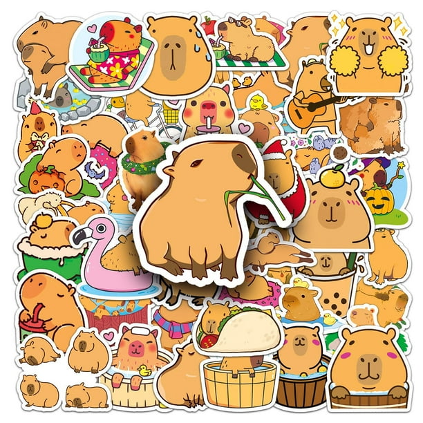 Pegatinas con bonitos dibujos animados de carpinchos, impermeables, 50 unidades
