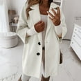 thumbnail image 2 of UJNDER Women's 3/4 Sleeve Notched Lapel Collar Double Coat Winter Wool Blend Over Coats Long Jackets Button Pockets Coats for Women White L, 2 of 5