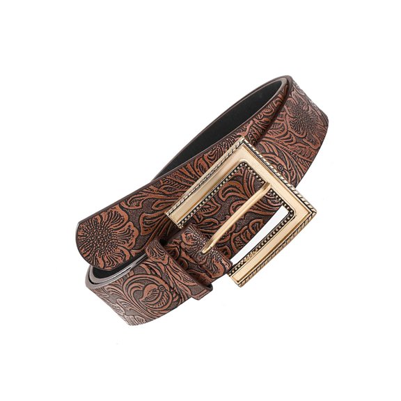 Classical Embossed Pattern Pin Buckle Belt for Women Men Western PU Leather Waistband for Pants Cowgirls Waist Ornament