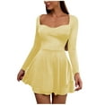 thumbnail image 3 of Zedker Women's Square Neck Long Sleeve Mini Dress Ruched Corset Waist Tiered Ruffle Hem A Line Short Party Dresses, 3 of 9