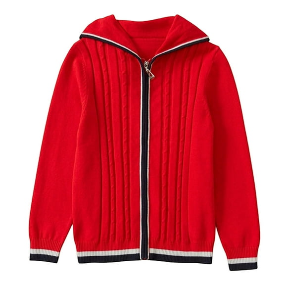 Little Boys School Sweater Hooded Zip Up Knit Cardigan Kids Casual Warm Long Sleeve Pullover Clothes Red Size 7-8T