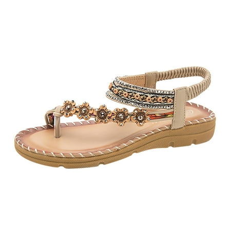 

Wiueurtly Beach Women s Shoes Breathable Flat Elastic Outdoor Band Toe Sandals Summer Open Women s sandals Floral Sandals for Women Flat Rose Slippers for Women