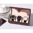 thumbnail image 2 of Caja de reloj redonda de cuero PU, caja de exhibición para reloj, caja de almacenamiento para reloj para hombres, mujeres y niñas, para regalo de viaje (café), 2 of 5