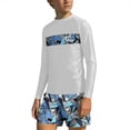 thumbnail image 2 of Bathing Suits for Teens Rash Guard Swimsuits Set for Boys Hawaiian Print Long Sleeve Swim Shirt with Swim Trunks Vacation Modest Two Piece Swim Set for 3-14Years, 2 of 7
