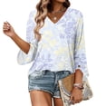 thumbnail image 5 of Womens 3/4 Sleeve Tops Classic V Neck Floral Shirts Dressy Casual Baggy Blouses Summer Fashion Clothing, 5 of 6