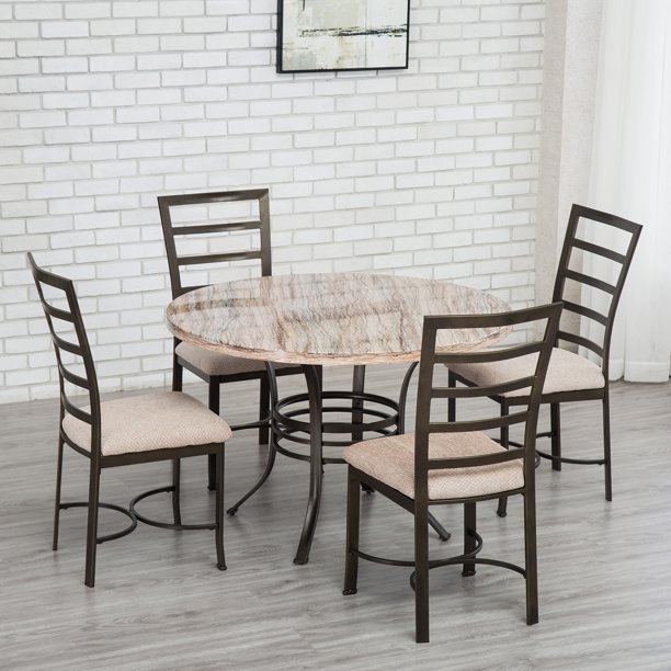 5 Piece Round Dining Table Set Metal Kitchen Breakfast 4 Upholstered Chairs Modern Furniture Walmart Com Walmart Com
