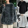 thumbnail image 2 of comerut Men Sweatshirt Keep Warm Solid Color Long Sleeves Loose Pullover Plush Thick Soft Comfortable Men Winter Tops for Outdoor, 2 of 8