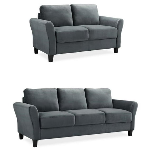 Home Square 2-Piece Set with Upholstery Loveseat and Sofa in Dark Gray