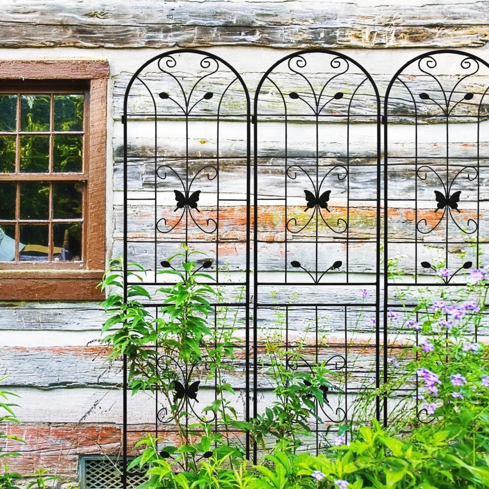 Olurrisa 2 Pack Black French Style Metal Garden Trellis 86.7" H - Rustproof Outdoor Plant Support for Climbing Flowers, Vines, Cucumbers