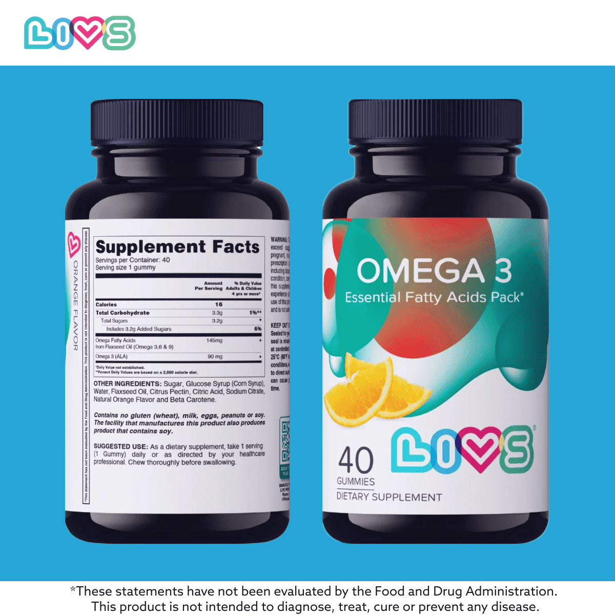LIVS Omega 3 Gummies for Adults with Flaxseed Oil (Omega 3, 6, 9) – Heart Health, Brain Function, Joint & Eye Support for Women & Men - 80 Count
