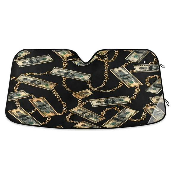 ALAZA One Hundred Dollar Bills with Chain Windshield Sun Shade Car Foldable Visor Block UV Rays Protector 55"x27.6"