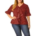 thumbnail image 1 of GRACE & GRANDEUR Blouse pour Femme Grande Taille, devant à Volants, Manches Smockées, Col en V, Haut Uni Décontracté 3X Rouge Blanc, 1 of 7
