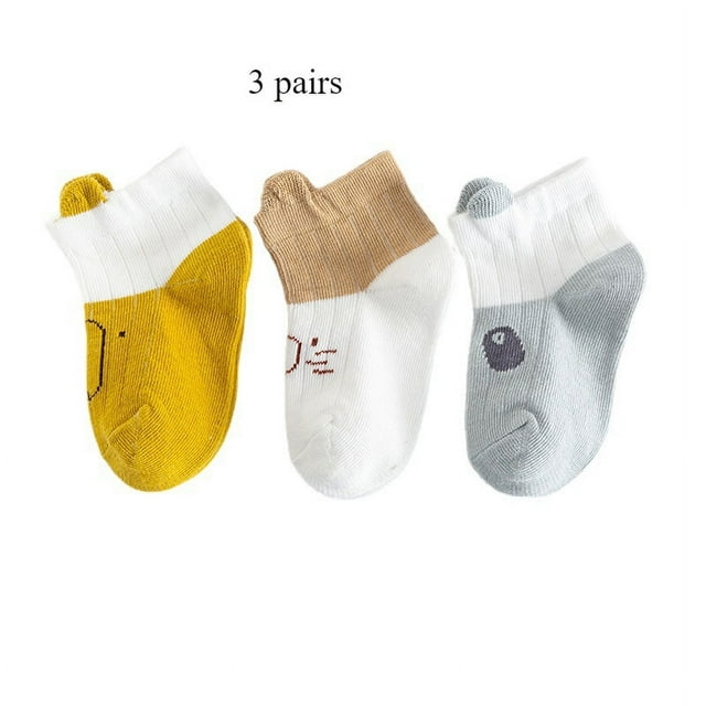 3 Double Spring and Autumn Basic Simple Cute Cartoon Boys and Girls Soft Comfortable Breathable Baby Socks Yellow 9M