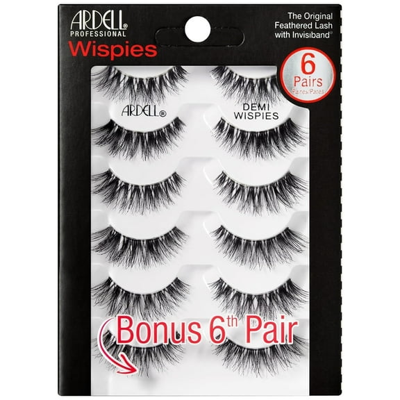 Ardell Reusable Demi Wispies False Eyelashes Lash Clusters, Faux Mink, Black, 6 Pairs