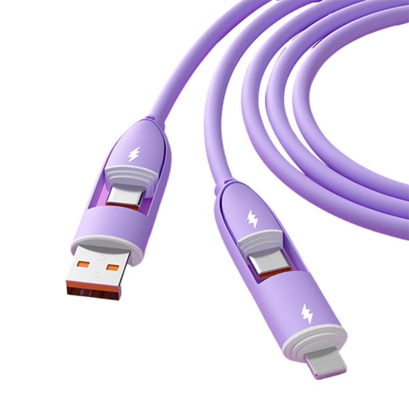 4-in-1 Multi Charging Cable, 6A Fast Charge Data Cable with USB and Type-C to Type-C and L Connectors, Silicone Charging Cord