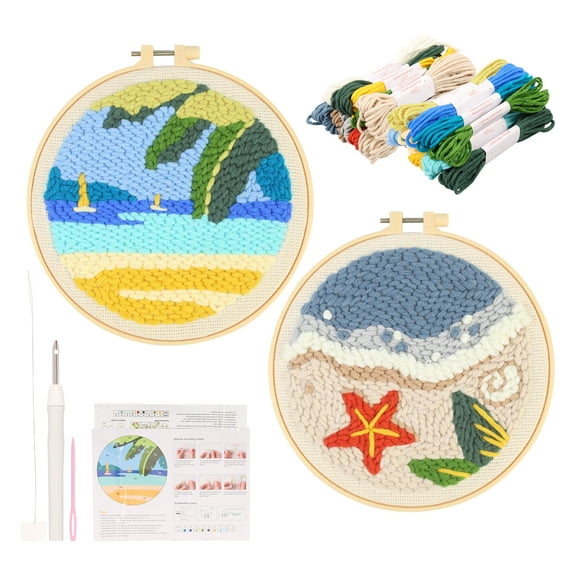 Keyohome Punch Needle Kit DIY Punch Needle Embroidery Kit Includes Embroidery Fabrics Hoops Yarns Needles for Adults Beginners Craft Lovers