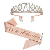 70th Birthday Sash and Tiara - Rose Gold Birthday Girl Sash Tiara for Women Rose Gold Tiara and Sash Set