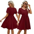thumbnail image 2 of FLMEI Casual Pleated Dress for Womens V Neck Pleated Dress Swing Mini Dress Female A-Line Sundresses S-XXL, 2 of 9