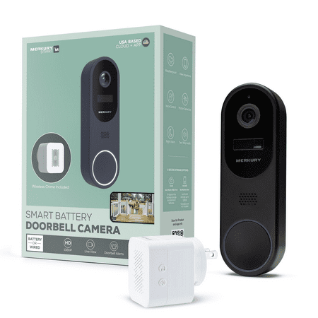 Merkury Smart Doorbell Camera - Wire-Free Battery Cam with Chime & Intelligent Alerts (1-Pack)
