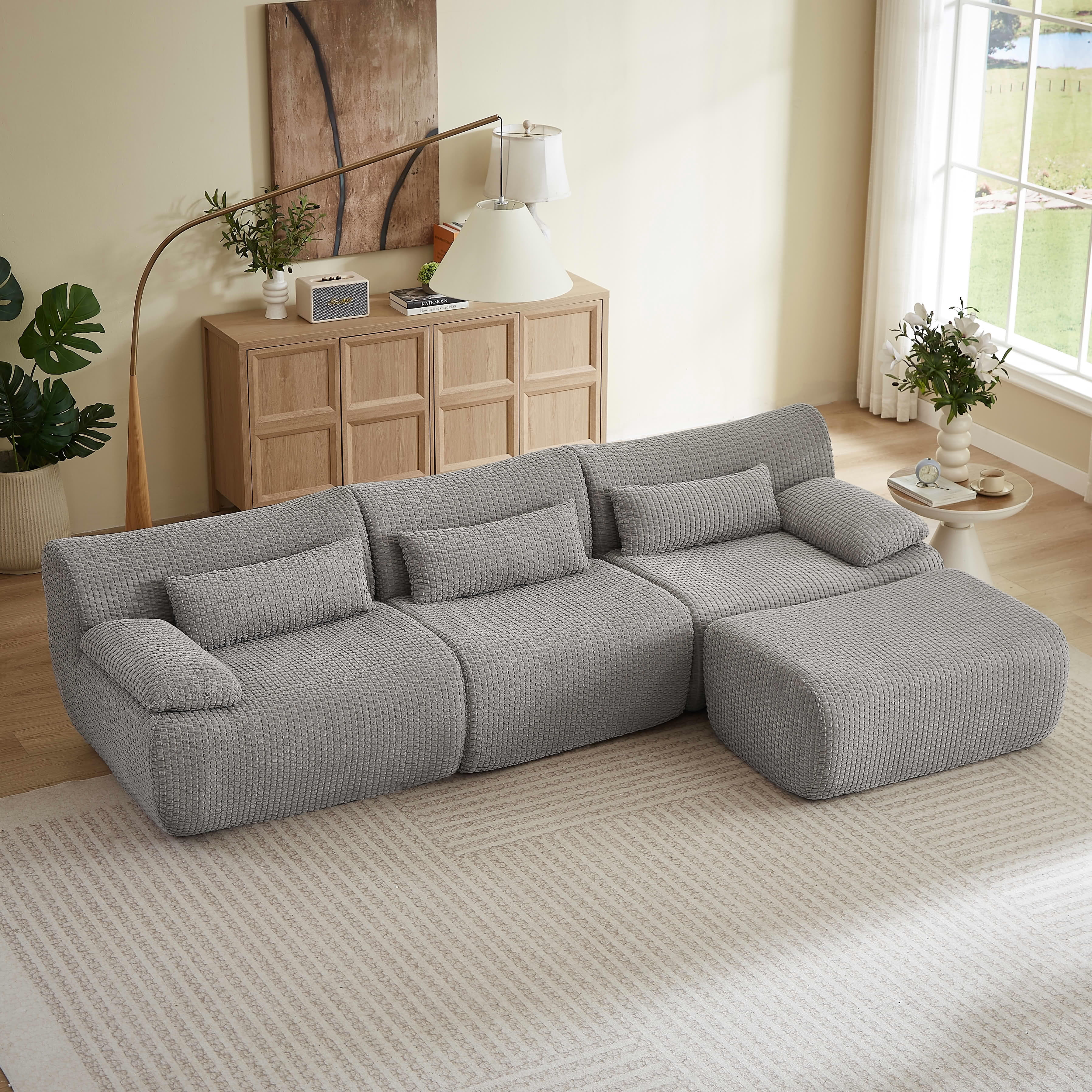 MAYEERTY Oversized Corduroy Cloud Sectional Sofa, Modular L-Shape, Minimalist for Living Room，No Assembly