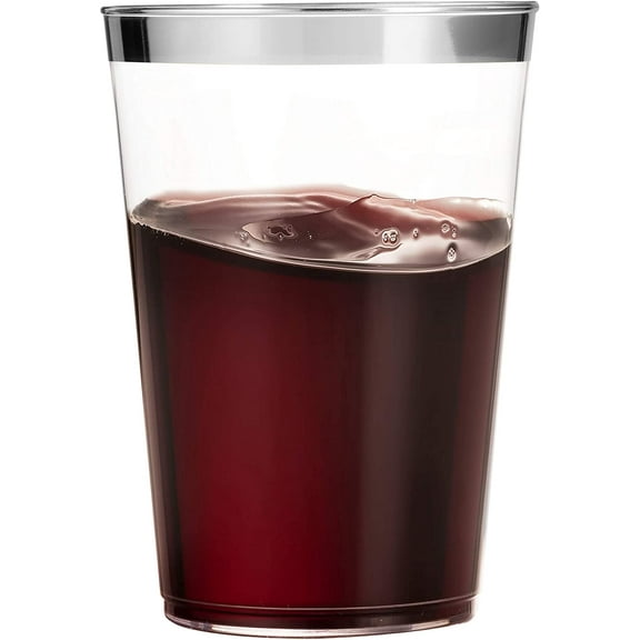 Nicole Fantini's 10 Oz disposable Fancy Silver Rim Clear hard Plastic Tumblers/Cups, 16CT/Pack for Wedding ,Elegant Party & All Occasions.:48CT