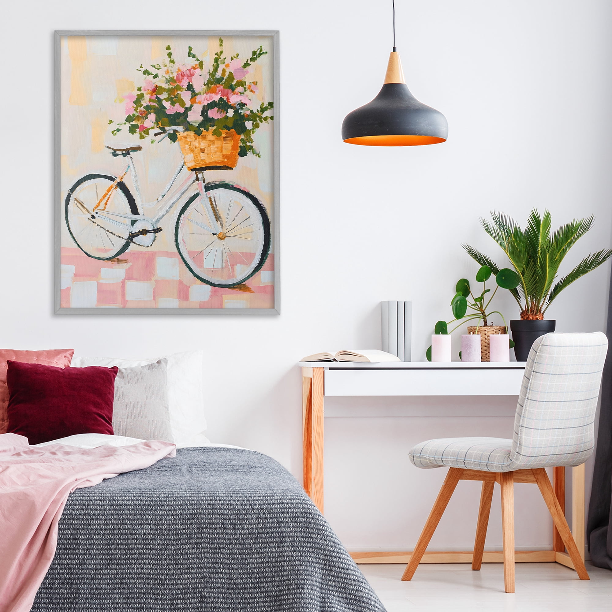 Stupell Industries Blooming Bicycle Basket Gray Framed Giclee Art, design by The Prints Vibe