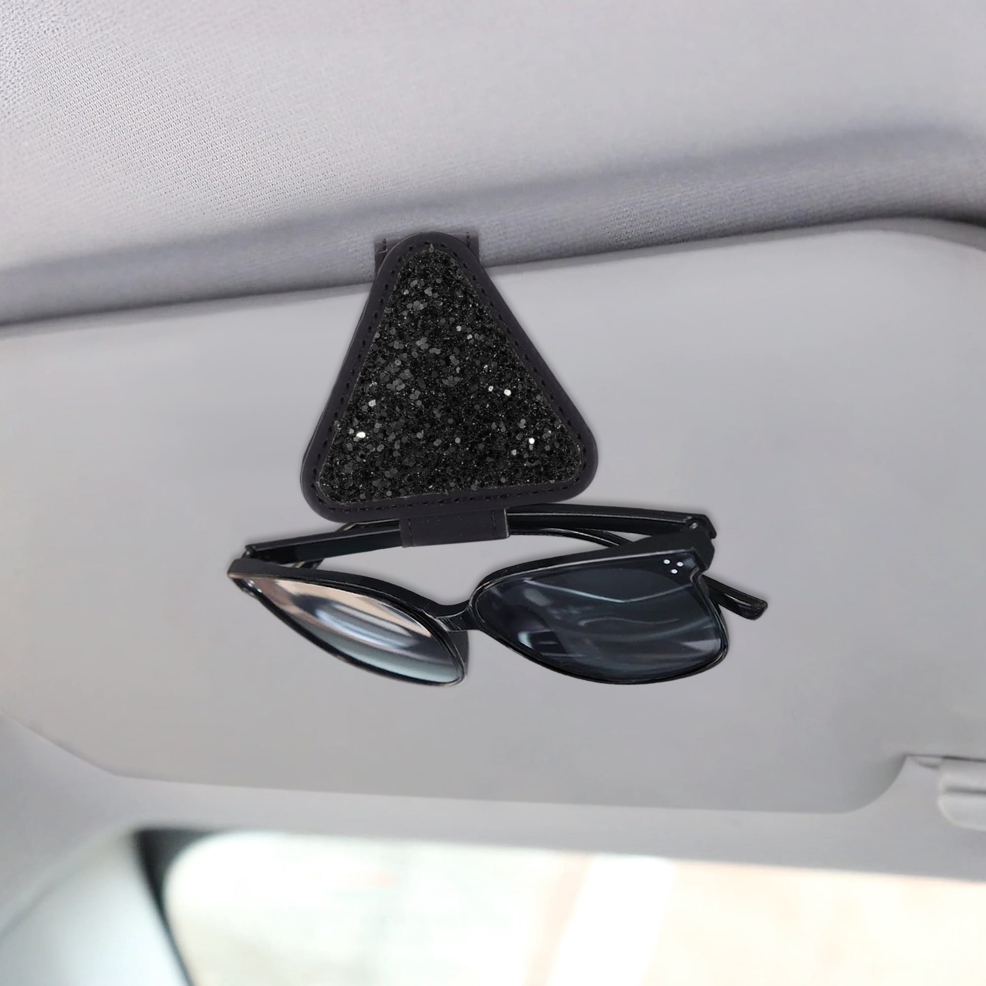 Unique Bargains Car Sunglasses Clip with Magnetic Sun Visor Holder PU Leather Black