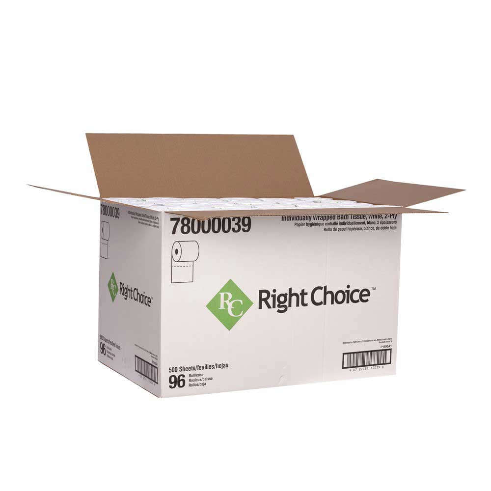 Right Choice White Paper 2-Ply Small Standard Bath Tissue, 4.1 x 3.1 inch -- 96 per case