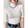 thumbnail image 3 of Basic Cotton T Shirt Women Turtleneck Slim Tshirt Short Sleeve T-shirts Female Casual Elasticity White Tee Shirt Femme Woman Top, 3 of 6