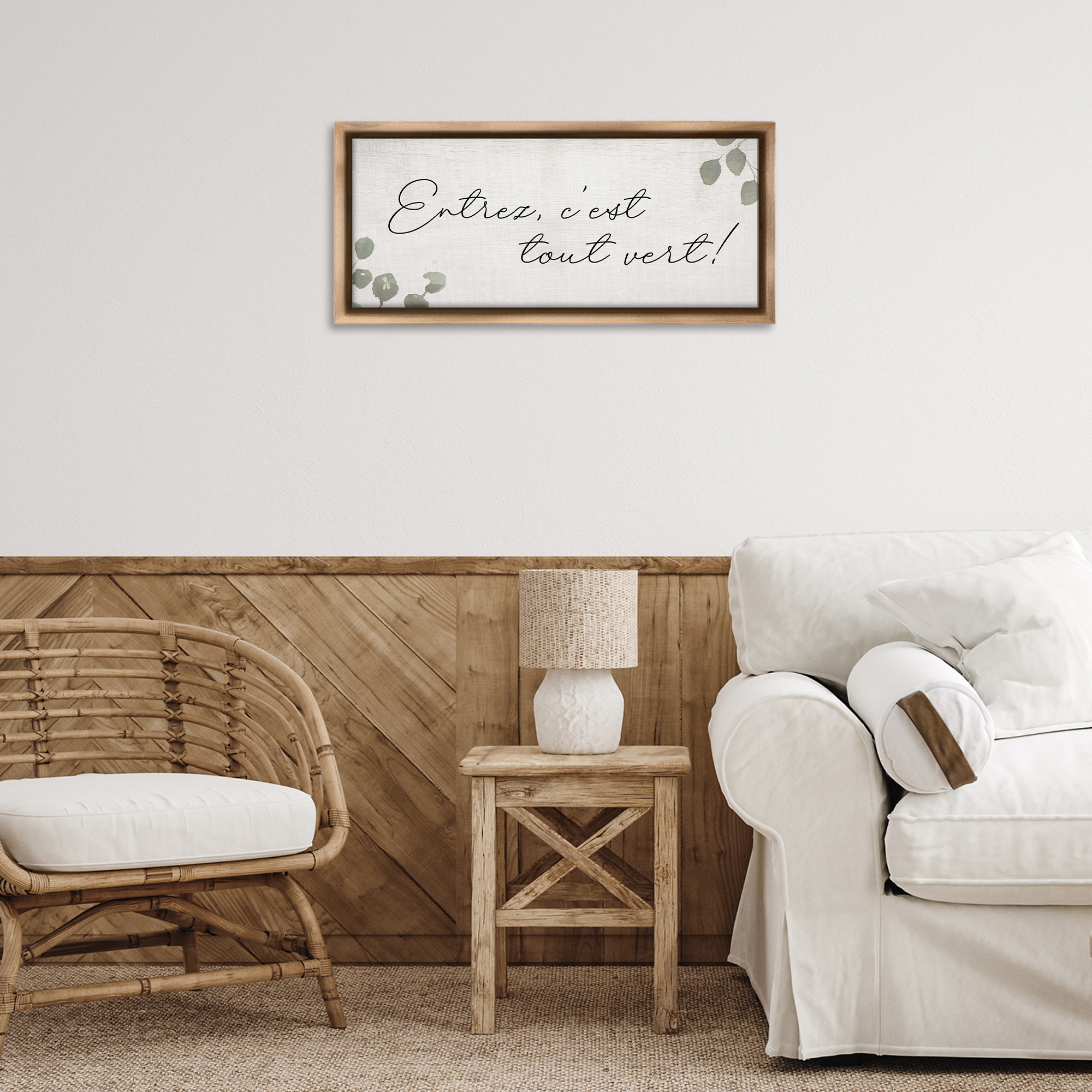 Stupell Industries Come In It's Green Phrase Plants & Flowers Painting Brown Floater Framed Canvas Art Print Wall Art, 25 x 11