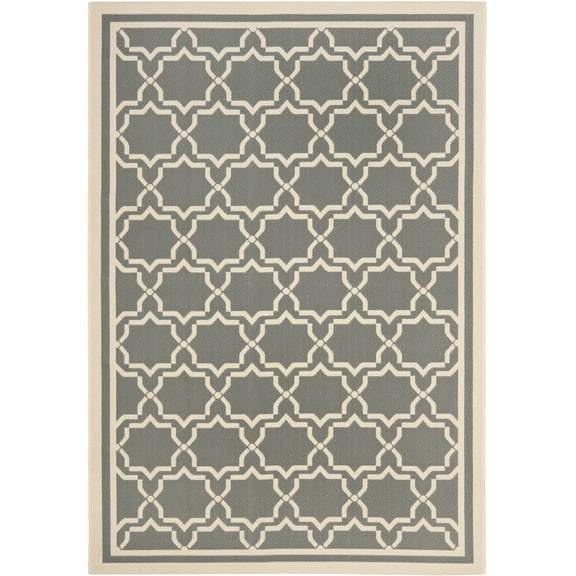 SAFAVIEH Courtyard Allison Geometric Bordered Indoor/Outdoor Area Rug, 5'3" x 7'7", Anthracite/Beige