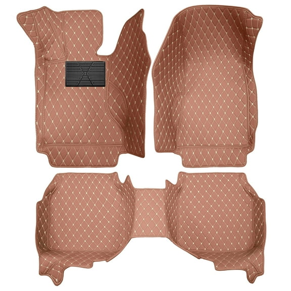 Leadwolf Car Floor Mats Carpet Compatible with BWM 7 Series 2004-2008 Luxury Leather Waterproof Non-Slip Full Coverage Floor Liner Full Set Brown