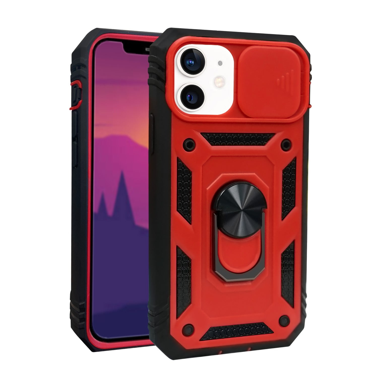 iPhone 12 Case HeavyDuty, Ring Holder, Camera Cover