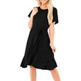 thumbnail image 2 of SAYOO Vestido Midi de Verano para Mujer Color Sólido Manga Corta Dobladillo Irregular Vestido con Cinturón SAYOO Moda, 2 of 5