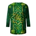 thumbnail image 5 of Xuyuer St. Patrick's Day 3/4 Sleeve Blouse - Ladies' 3/4 Sleeve Printed Round Neck Top for Irish Dance Festivals, Celtic-Themed Celebrations, Folk Style Festival Wear & Clover Embellished Apparel, 5 of 5