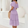 thumbnail image 5 of UoCefik Women's Summer Casual Flutter Sleeve Square Neck Smocked Midi Dress Light Purple M, 5 of 5