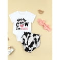 thumbnail image 2 of Liacowi 3PCS Newborn Baby Girl Summer Outfits Cow Print Short Sleeve Romper Onesie Shorts Headband Clothes Set, 2 of 9