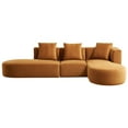 thumbnail image 2 of Orby Velvet Right Facing Sectional Sofa - Mid-Century Modern Style, Cognac Velvet Upholstery, High-Density Foam, Solid Wood Base, 124"W x 73.62"D - Perfect for Living Rooms, 2 of 7