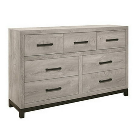 Benjara Deena 59 Inch 7 Drawer Wide Dresser, Metal Handles, Two Toned, Light Gray