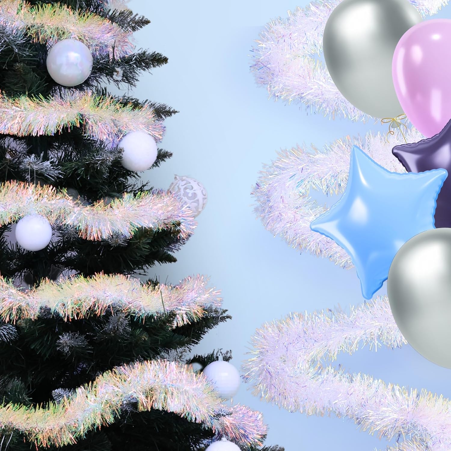 Ayieyill 33ft Tinsel Garland, Iridescent photo 5