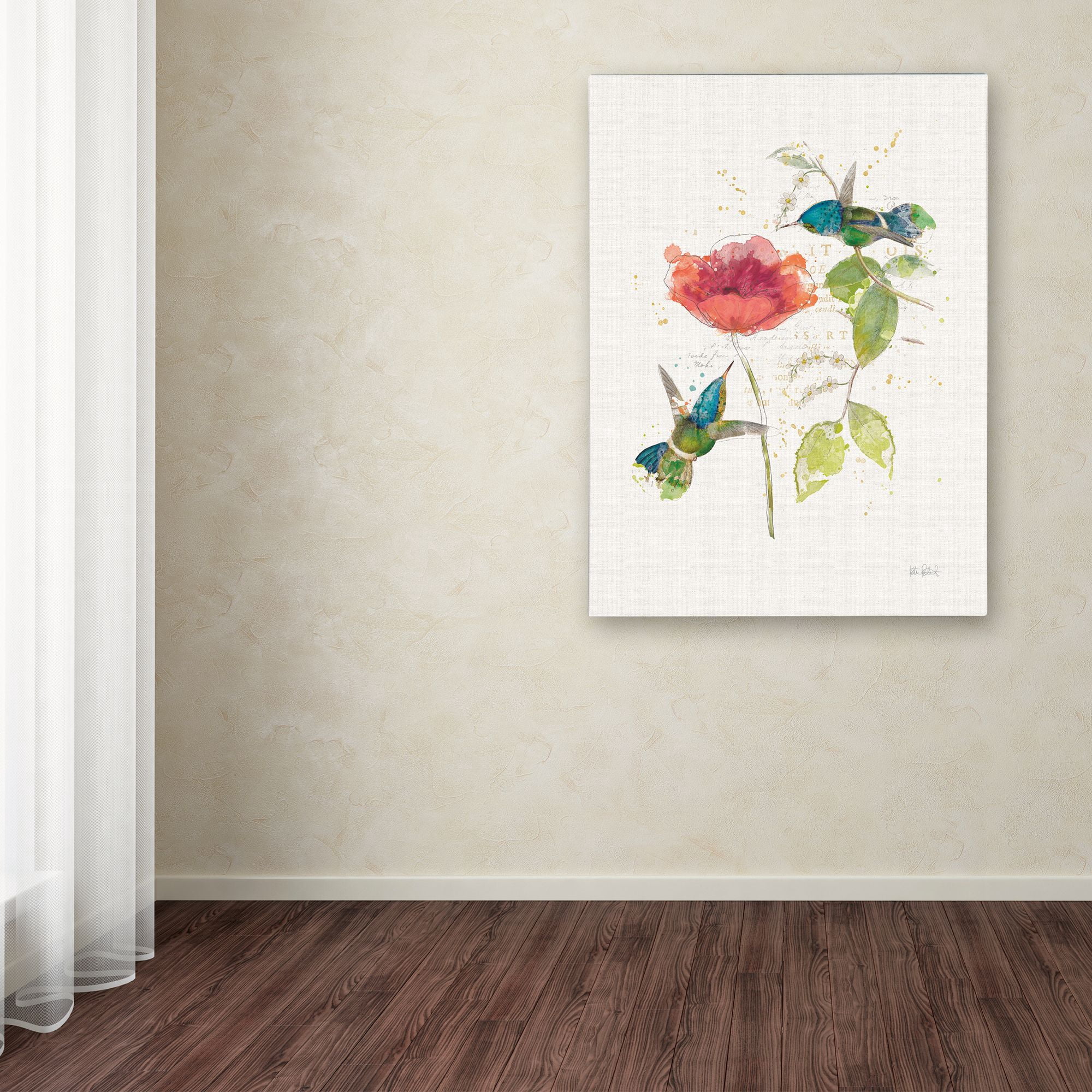 Trademark Fine Art 'Teal Hummingbirds II Flower' Canvas Art by Katie Pertiet