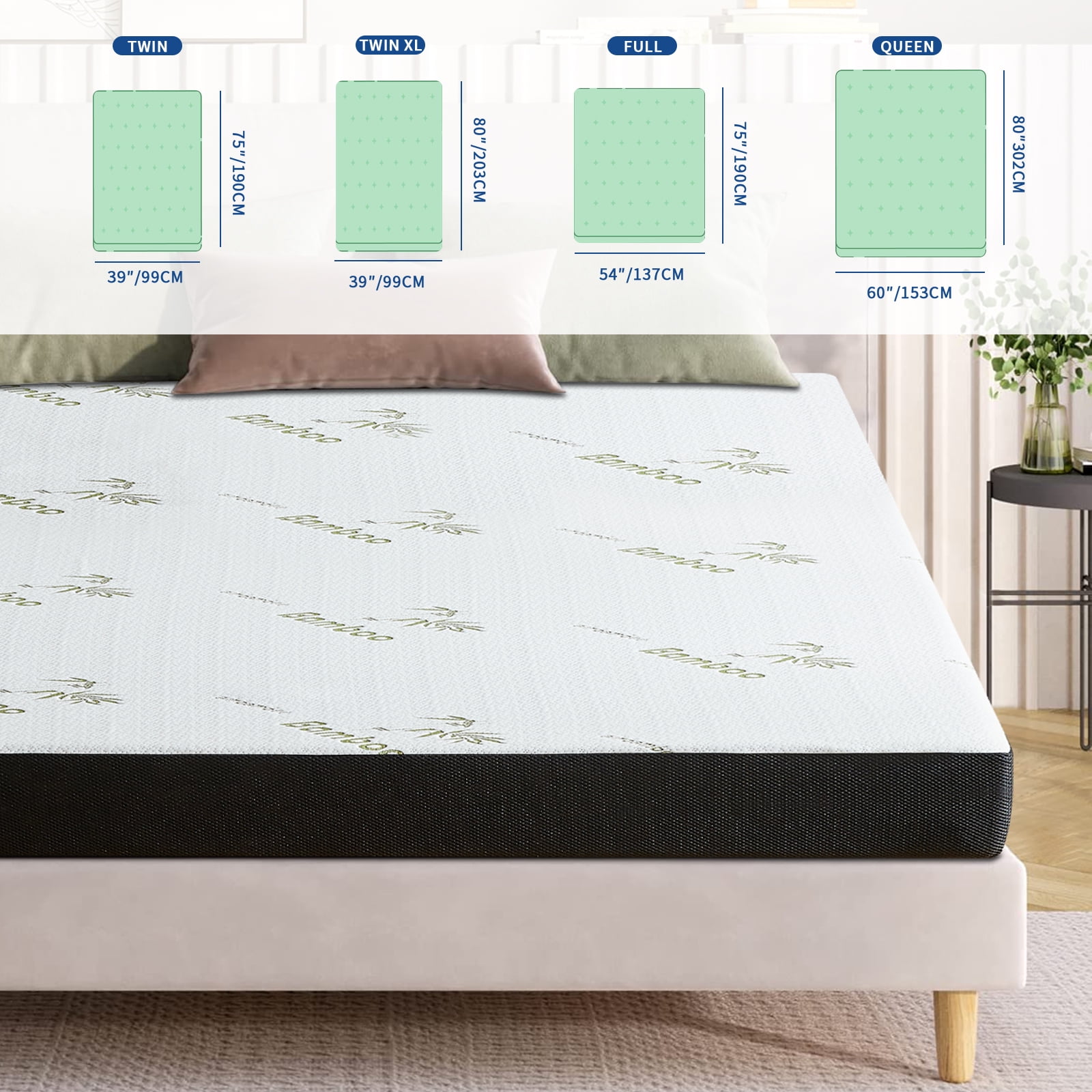 5 Inch Twin Size Waterproof Cooling Mattress Memory Foam Bamboo Cover Cooled Mattress