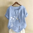 thumbnail image 1 of TaTaai Women's Everyday Casual Blouse, Linen Feel Round Neck T-Shirt, Short Sleeve Comfortable Top for All Occasions Gift, 1 of 5