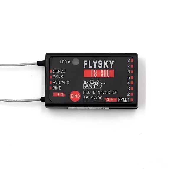 FLYSKY FS-SR8 8CH 2.4GHz ANT Receiver with Dual Antennas – Compatible with FS-ST8 Transmitter, PWM/PPM/iBUS/S.BUS Outputs, Over 1000m Control Range for RC Airplanes, Drones & Cars